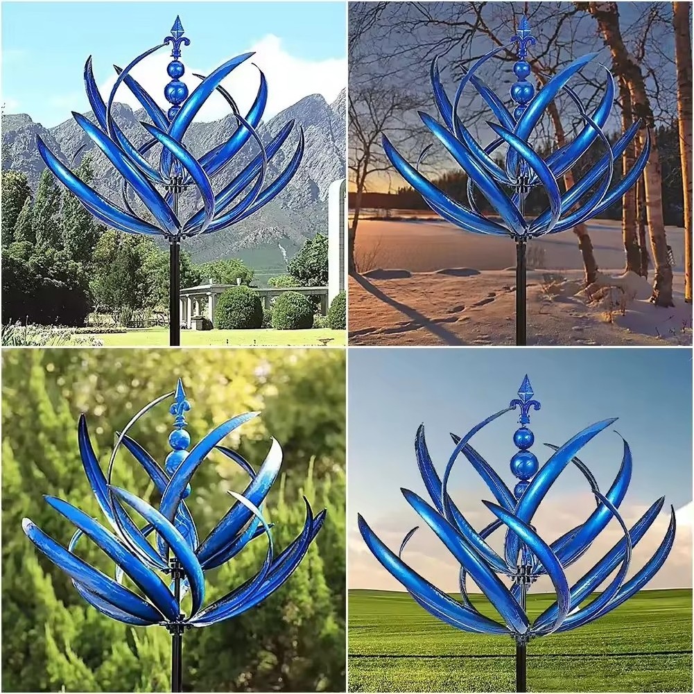 Windmill Garden Decor 3D Wind Powered Kinetic Lawn Wind Rotator Solar Spinners Durable Reflective with Ground Plug