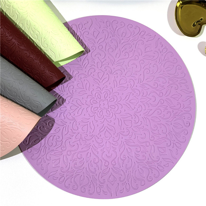 Wholesale Washable Waterproof Plastic PVC  vinyl  follower embossed  flower Placemat table matte decorative kitchen table mats