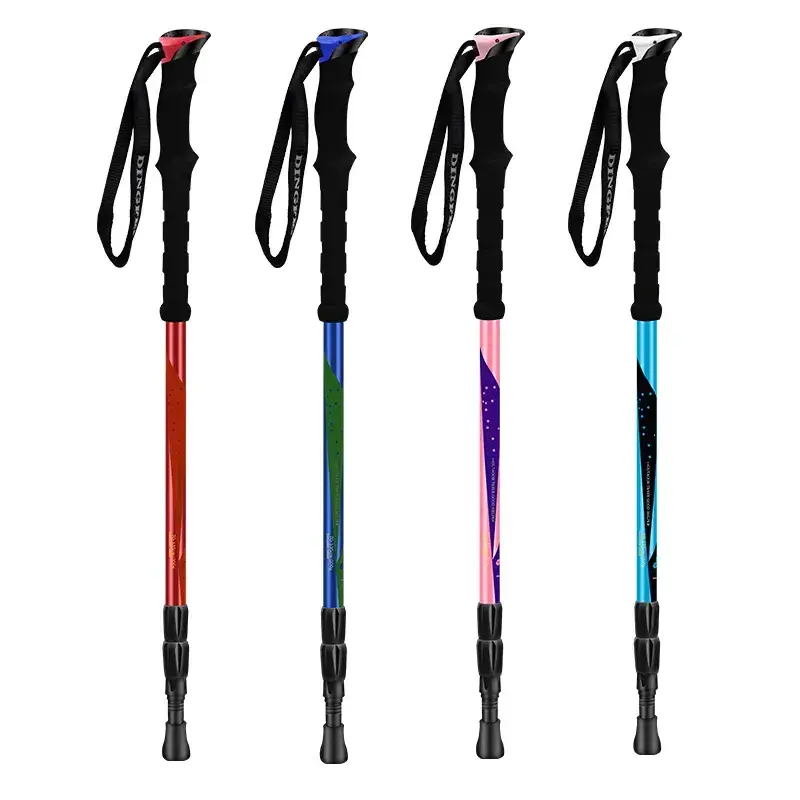 Customized High Quality Led Light T Type Shockproof Telescopic Climbing Walking Stick Aluminum Cane Hiking