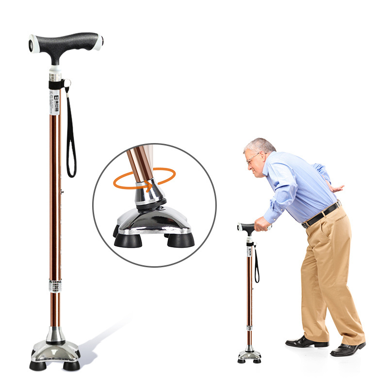 Adjustable walking stick with led light detachable base old man elderly walking cane