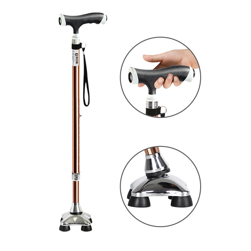 Adjustable walking stick with led light detachable base old man elderly walking cane