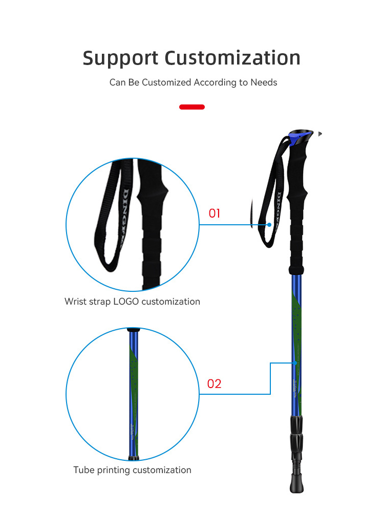 Customized High Quality Led Light T Type Shockproof Telescopic Climbing Walking Stick Aluminum Cane Hiking