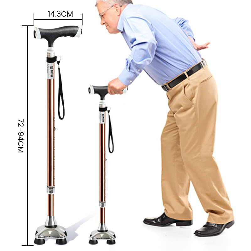 Adjustable walking stick with led light detachable base old man elderly walking cane