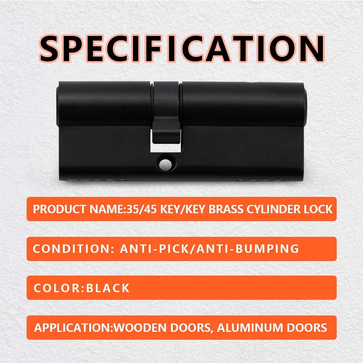 Baolai 80mm(35/45) Matte Black Euro Cylinder Lock,Door Barrel Lock,Key/Key with 3 Standard Keys