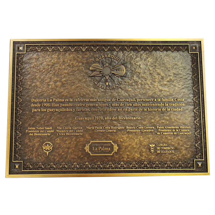 Manufacturer custom company Logo memorial embossed brass bronze plaque metal Plaques