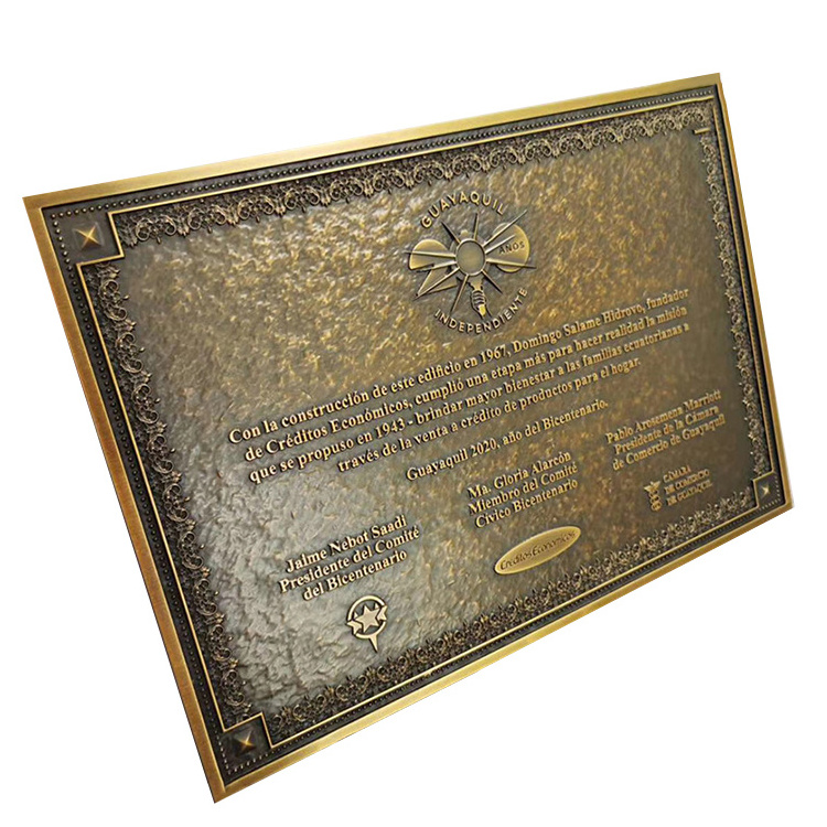 Manufacturer custom company Logo memorial embossed brass bronze plaque metal Plaques