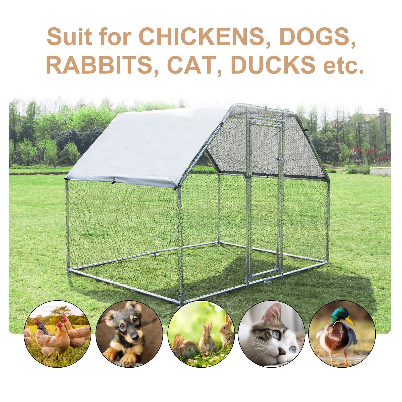 Large Chicken Coop Metal Guinea Pig House  Rabbit Hutch Outdoor Cage