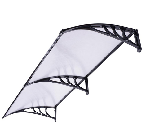 39.4 in x94.5 in Extending Porch Canopy Black Door Awning 5mm Fluted Clear Polycarbonate Canopy Ideal For Doors And Windows