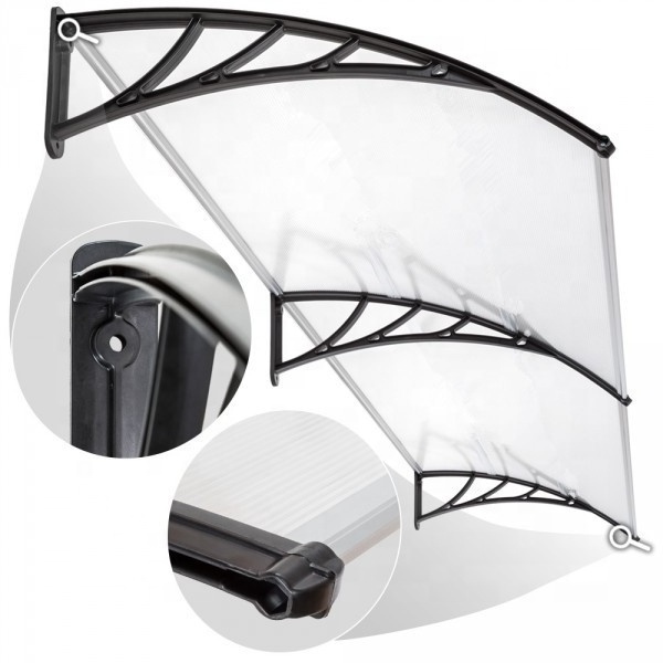 39.4 in x94.5 in Extending Porch Canopy Black Door Awning 5mm Fluted Clear Polycarbonate Canopy Ideal For Doors And Windows