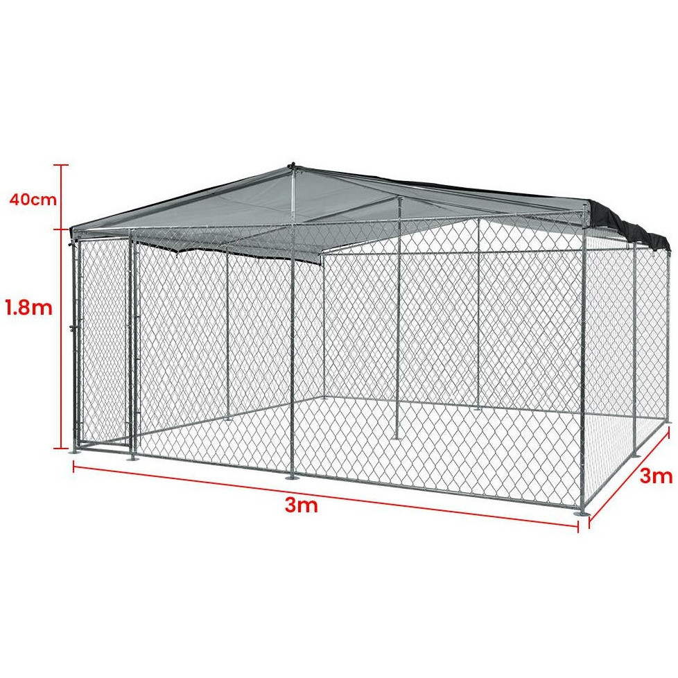 3x3x2.2M Heavy duty pet run cage  chain link metal dog kennel pet play pen with removable roof dog cage run pen animal cage