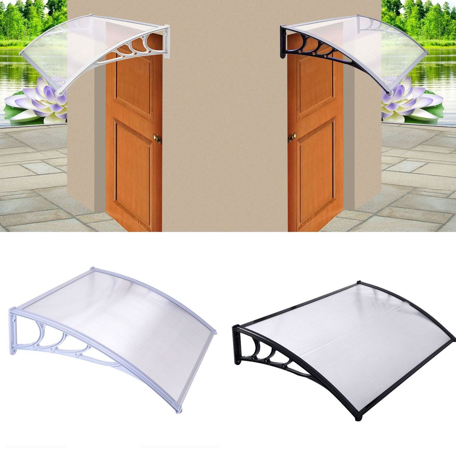 Window Awning Overhead Door Polycarbonate Cover Front Door Outdoor Patio Canopy Sun Shetter