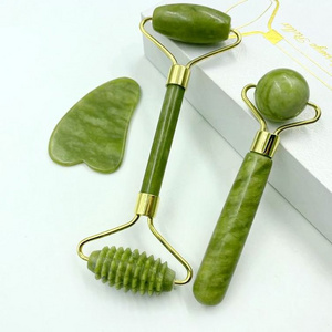 Realong Custom Jade Roller Gua Sha Set Facial Massager Face Roller Natural Green Massager Real Xiuyan Jade Roller For Face