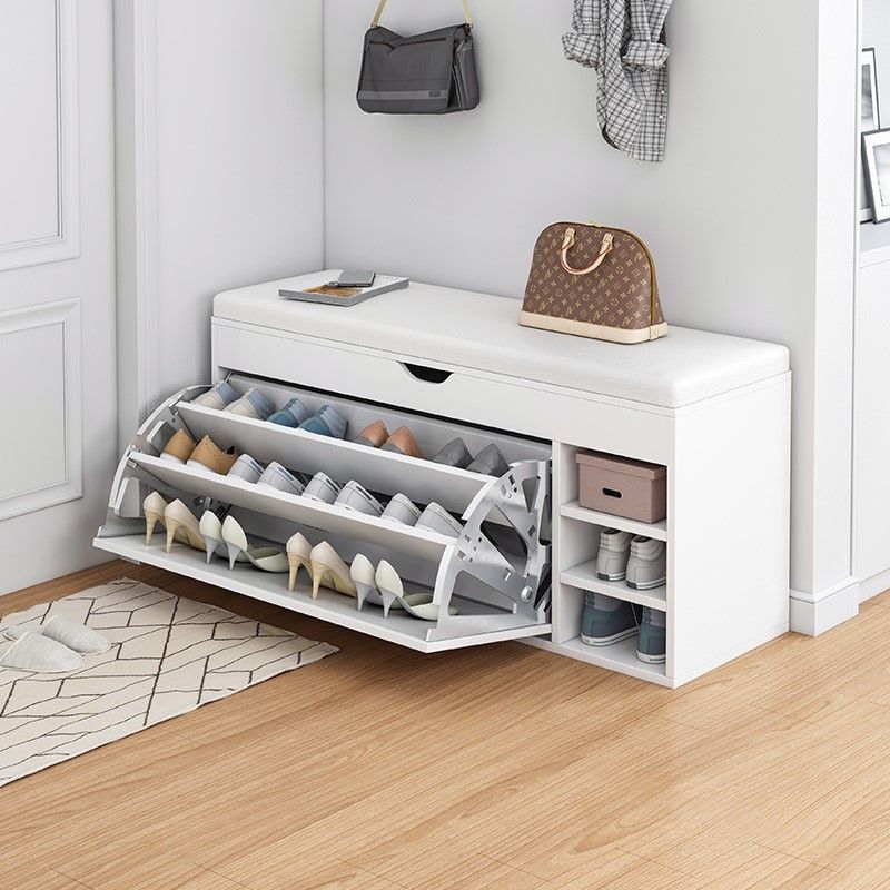 Factory Supply High Quality Customized Home Entryway Wooden Shoe Cabinet Shoe Bench With Drawers And Padded Seat Cushion