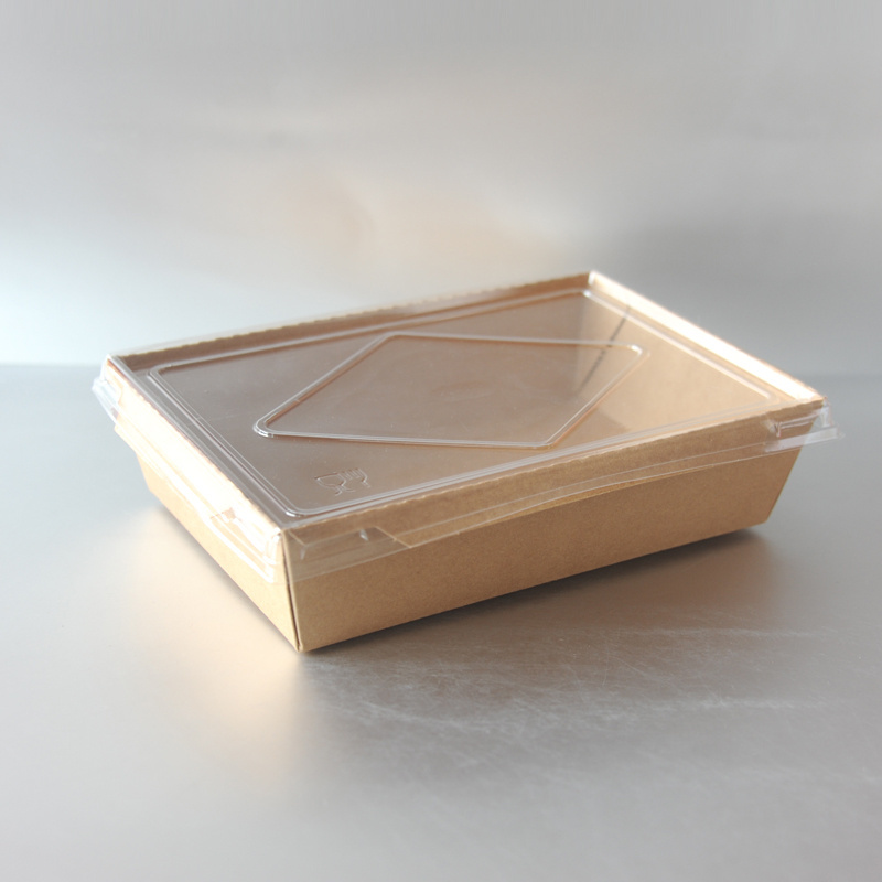 Biodegradable Take Away Lunch Box/ Salad Box / Kraft Paper Food Packaging Boxes with Plastic Lid