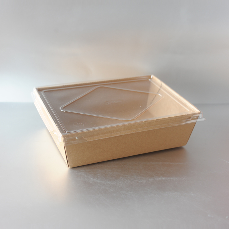 Biodegradable Take Away Lunch Box/ Salad Box / Kraft Paper Food Packaging Boxes with Plastic Lid