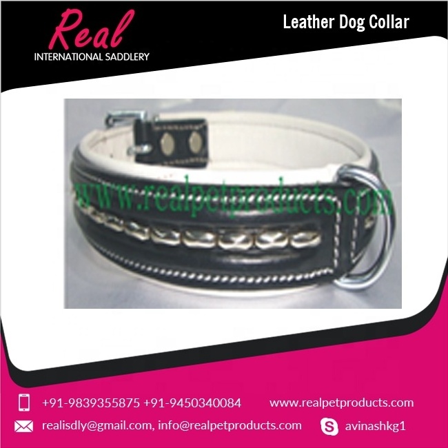 Custom Colors Leather Dog Collar Metal Accessories Heavy Duty Genuine Pet Collar for Medium Large Dog