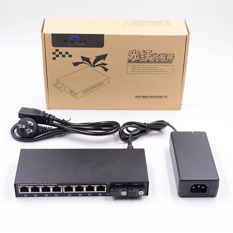 New Product 8 port Fiber Media Converter  2 Fiber + 8 RJ45 Ports Unmanaged Ethernet Fiber Optic Media Converters