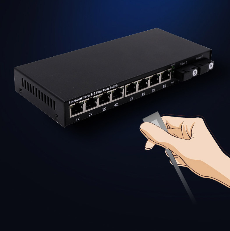 New Product 8 port Fiber Media Converter  2 Fiber + 8 RJ45 Ports Unmanaged Ethernet Fiber Optic Media Converters