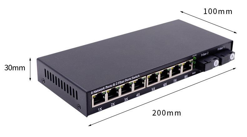 New Product 8 port Fiber Media Converter  2 Fiber + 8 RJ45 Ports Unmanaged Ethernet Fiber Optic Media Converters