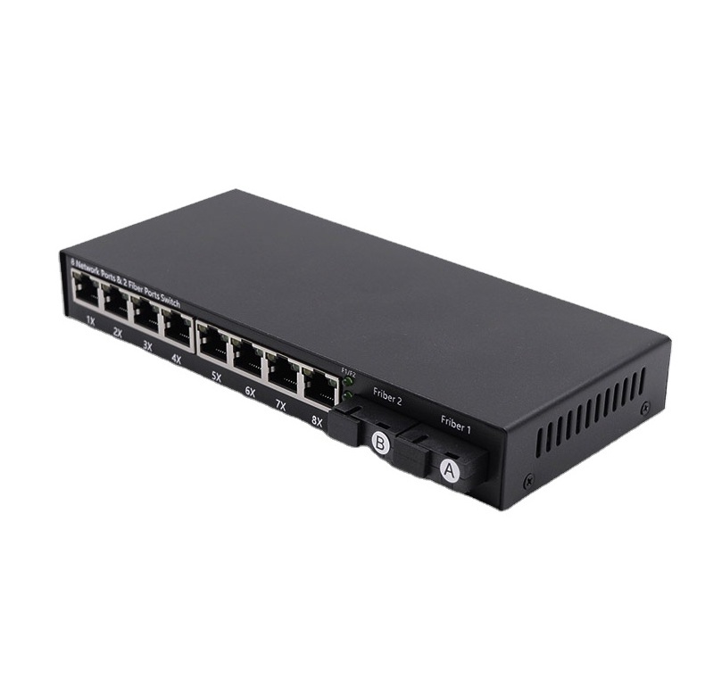 New Product 8 port Fiber Media Converter  2 Fiber + 8 RJ45 Ports Unmanaged Ethernet Fiber Optic Media Converters