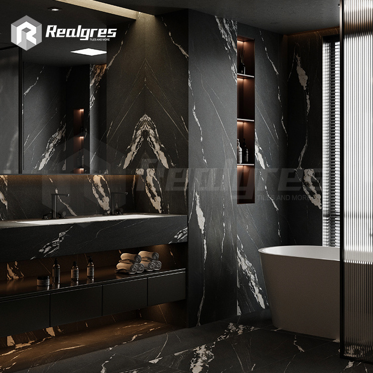 60*120 Luxury Wall Panel Full Polishinge Black Marble Porcelain Tiles For Villa Interior Wall Floor Decoration