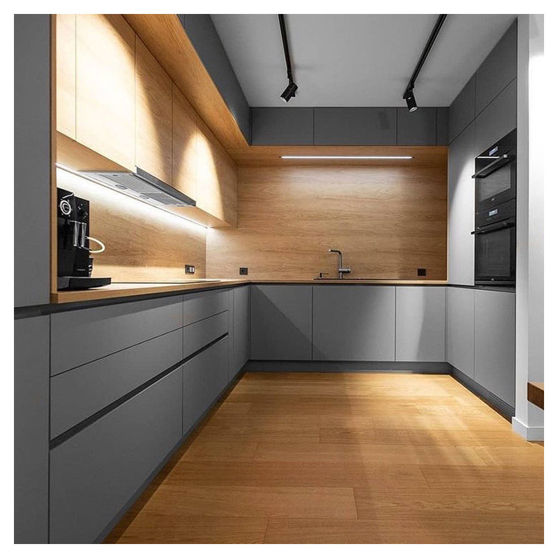 Factory Price Luxurious Kitchen Furniture Wood Grain Alacenas De Cocina Laminate Kitchen Cabinet Farmhouse Style Made in China