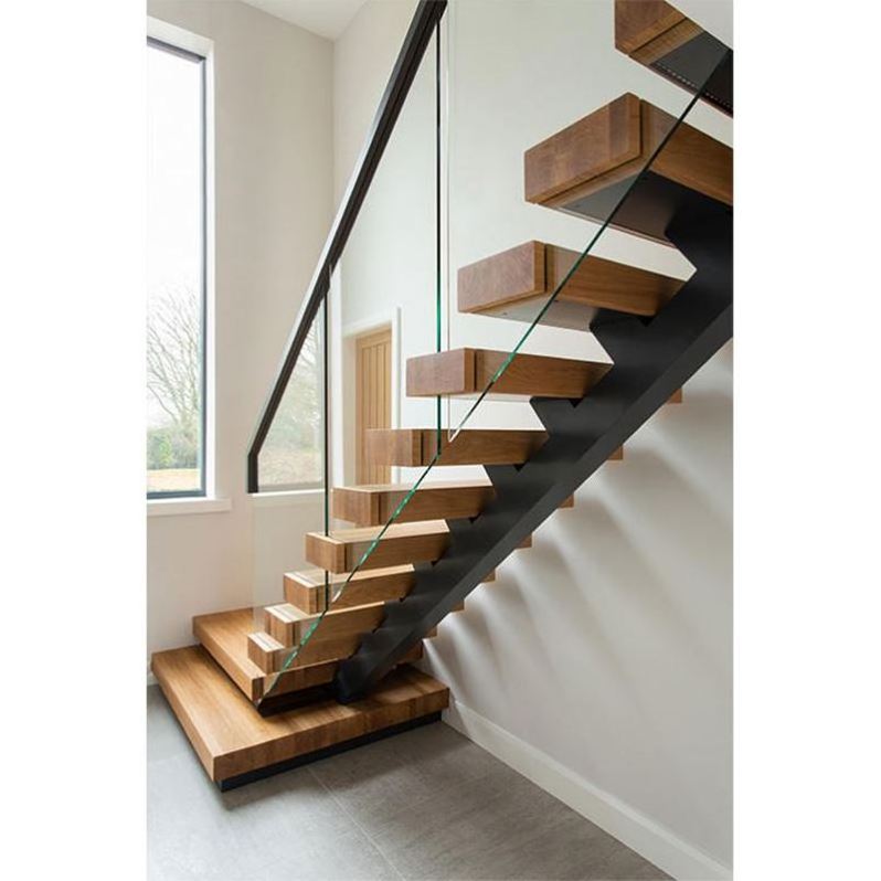 Interior Invisible Stringer Floating Stairs with 40mm White Oak Wood Tread