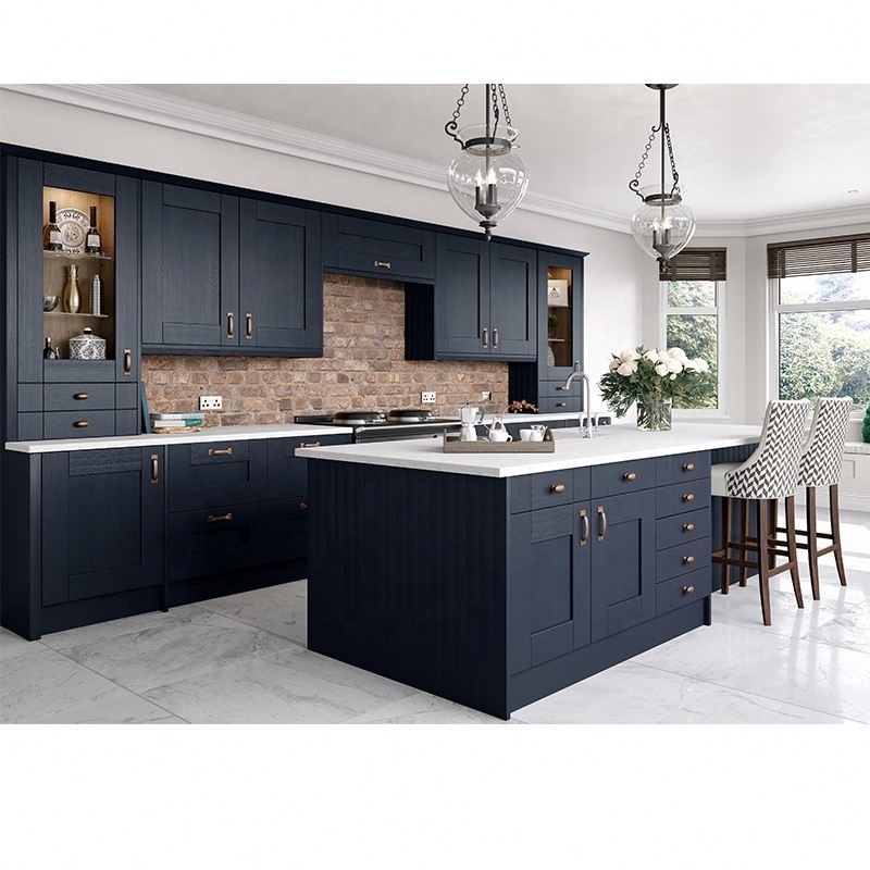 Fiber Cupboard Kitchen Cabinet Blue Color Lacquer Kitchen Cabinets Model Wholesale Kitchen Cabinet