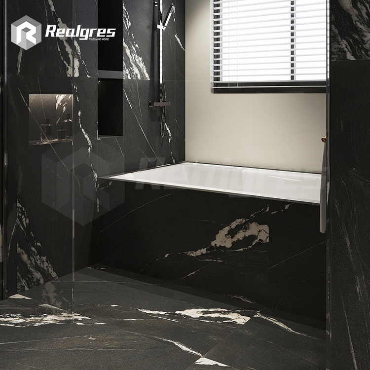 60*120 Luxury Wall Panel Full Polishinge Black Marble Porcelain Tiles For Villa Interior Wall Floor Decoration