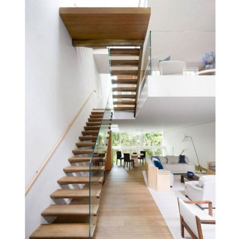 Interior Invisible Stringer Floating Stairs with 40mm White Oak Wood Tread