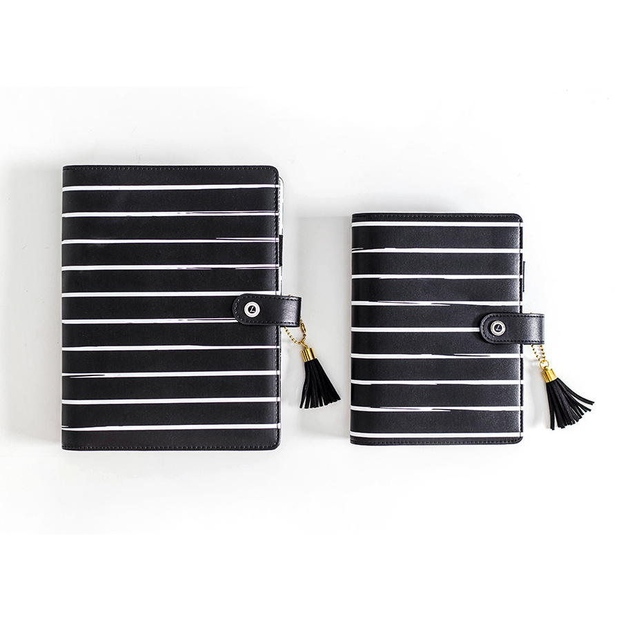 A5 A6 size pu leather white printed stripe planner binder kit personal daily planner