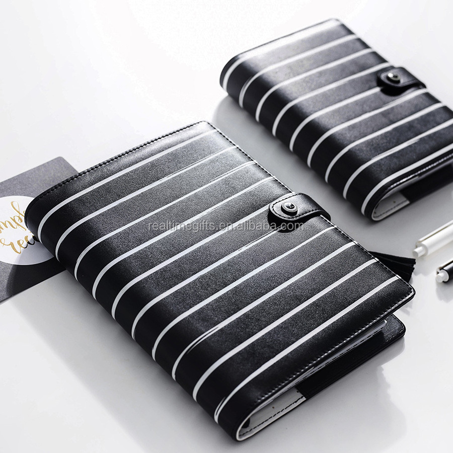 A5 A6 size pu leather white printed stripe planner binder kit personal daily planner