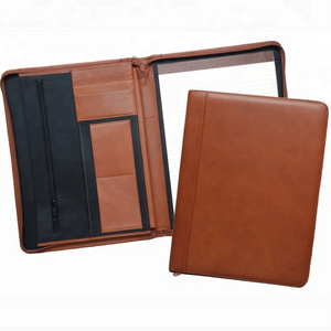 Fashion Business Document Zipper A4 PU Leather Conference Portfolio With Notepad