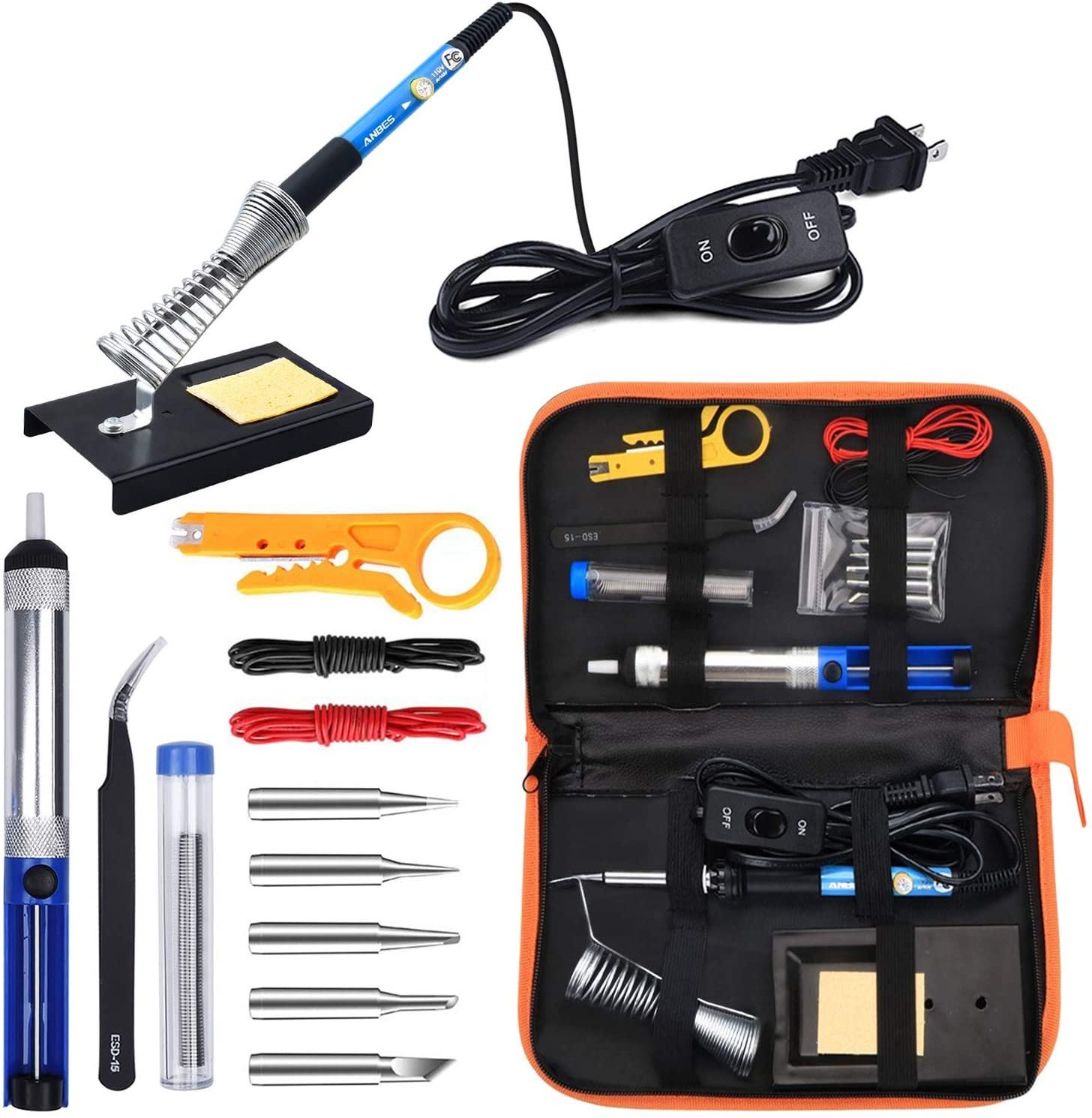 15 PCS Soldering Gun Kit with Storage Bag 60W Handheld Soldering Gun Adjustable Temperature Fast Heating Ceramic