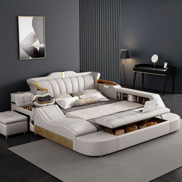 Luxury Bedroom Set King Queen King Size Frame Furniture Leather Designer Tatami Bed Design Modern