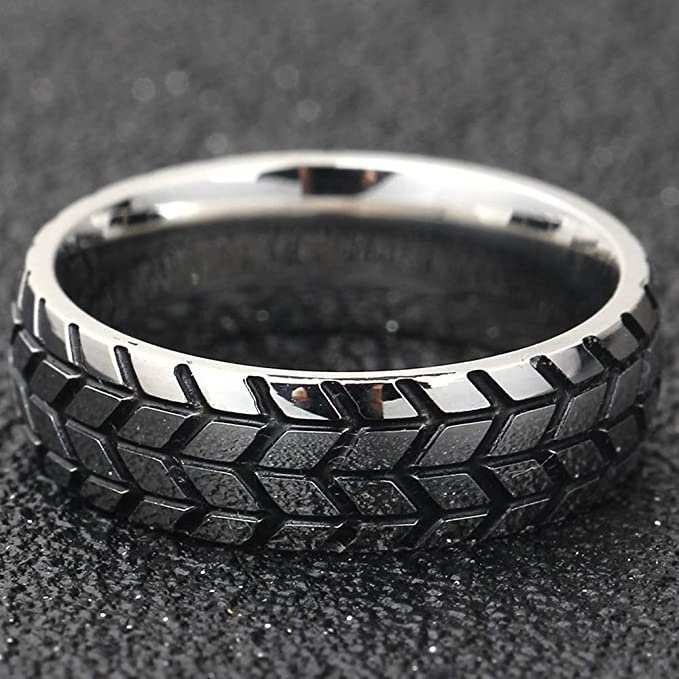 Real U Jewelry 6mm Vintage Style Grooved Wheel Tire Biker Rings for Boy Stylish Ring in Stainless Steel Fashion  Jewelry Rings