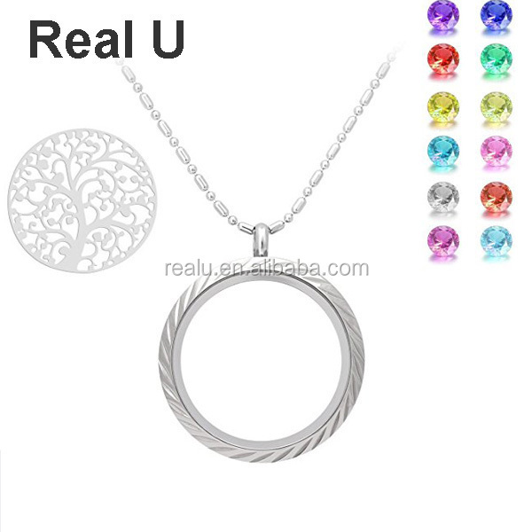 Real U Floating Charm Living Memory Lockets 316 stainless steel jewelry Necklace Stone Jewelry 2022