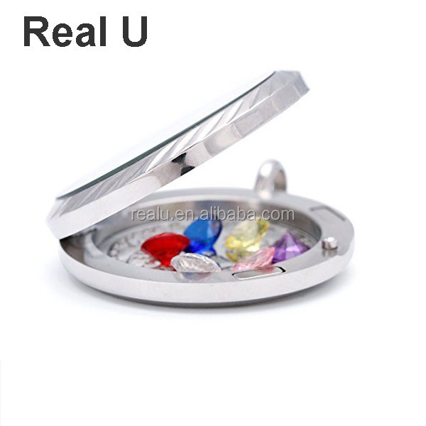 Real U Floating Charm Living Memory Lockets 316 stainless steel jewelry Necklace Stone Jewelry 2022