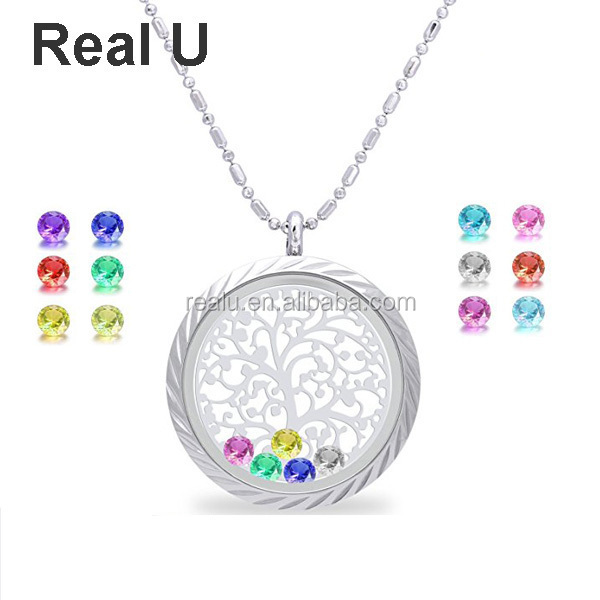 Real U Floating Charm Living Memory Lockets 316 stainless steel jewelry Necklace Stone Jewelry 2022