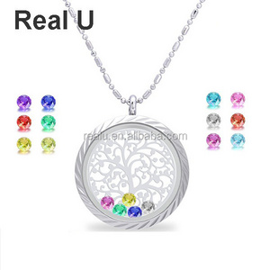 Real U Floating Charm Living Memory Lockets 316 stainless steel jewelry Necklace Stone Jewelry 2022