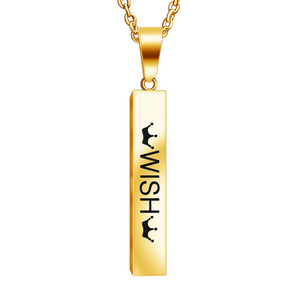 Engraved Personalized 3D Vertical Long Bar Pendant Necklace Stainless Steel Custom Made 4 side Jewelry Accessories for Teenagers