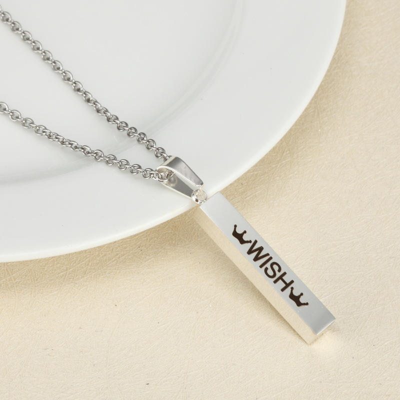 Engraved Personalized 3D Vertical Long Bar Pendant Necklace Stainless Steel Custom Made 4 side Jewelry Accessories for Teenagers