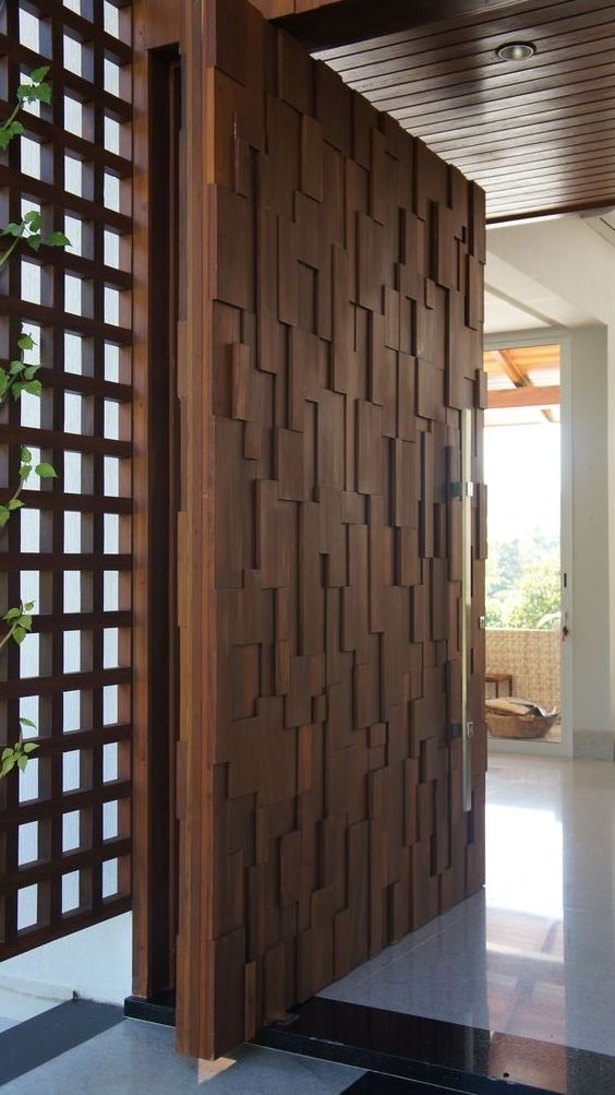 Black Aluminum Frame Modern Design Thailand Oak Wood Teak Solid Core Exterior Pivot Entry Door For Villa