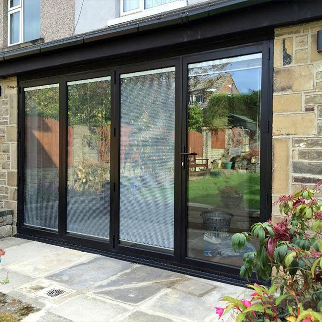 Soundproof House Exterior Bi fold Patio Doors Aluminum Powder Coated French Glass Folding Door