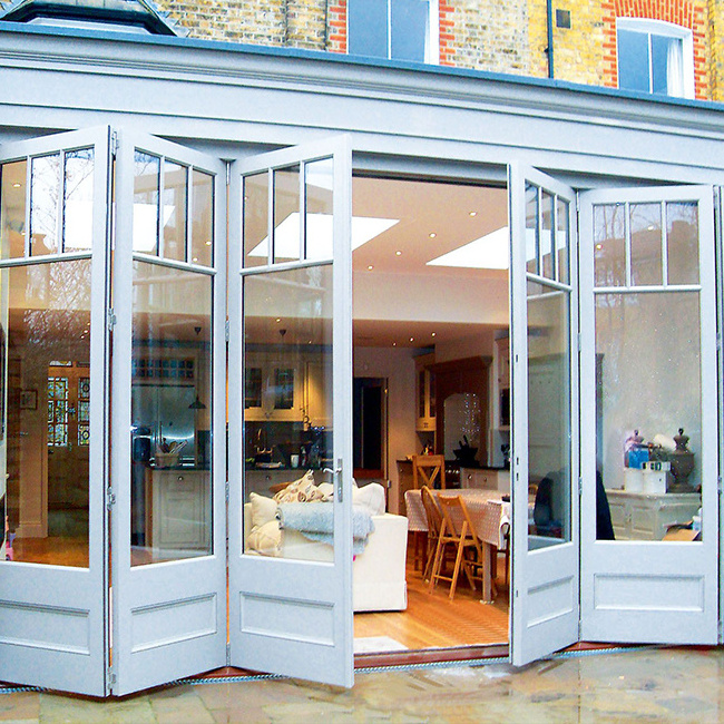 Soundproof House Exterior Bi fold Patio Doors Aluminum Powder Coated French Glass Folding Door