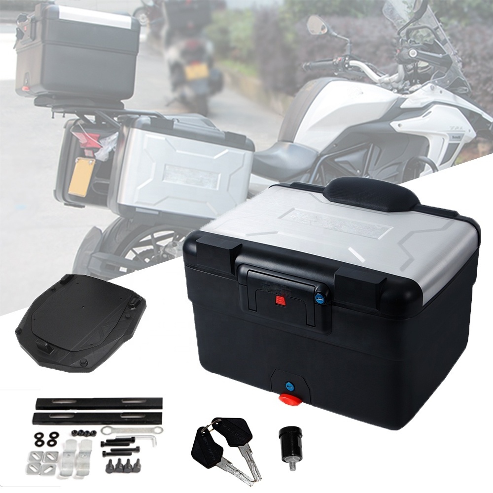 REALZION Motorcycle Parts Waterproof Rear Top Luggage Box Helmet Case 30L-40L Tail Storage Trunk Key Lock Toolbox For Universal