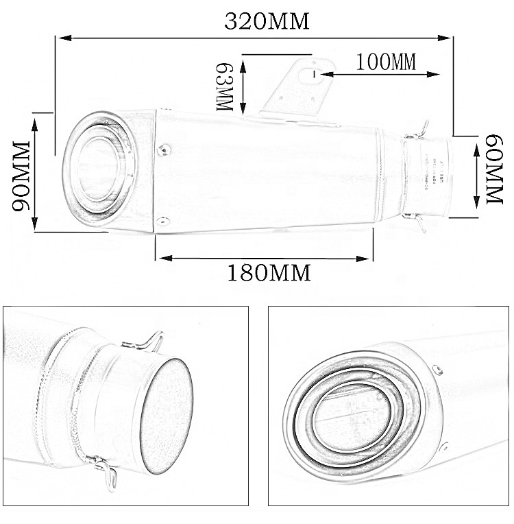 REALZION Motorcycle Universal Exhaust Stainless Steel Muffler Exhausts System Slip-On Silencer Pipe