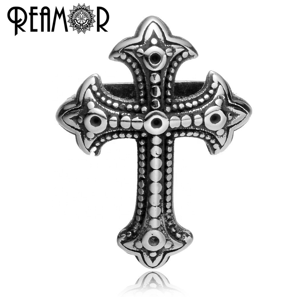 REAMOR 12*6mm Antique Pattern 316l Stainless Steel Cross European Charm Beads For DIY Jewelry Making Men Bracelet Bead