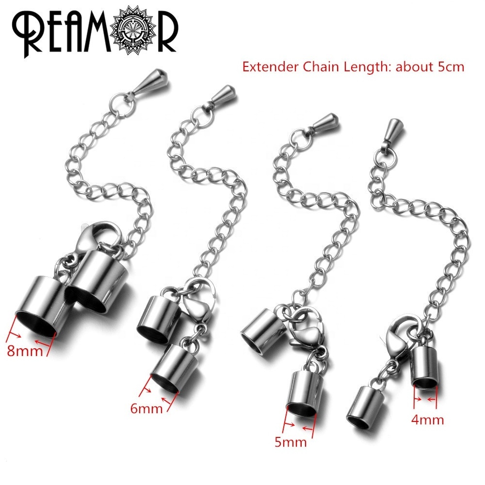 REAMOR 316L Stainless Steel Lobster Clasps Hooks Extender Chain Connector For Leather Bracelet DIY Jewelry Findings