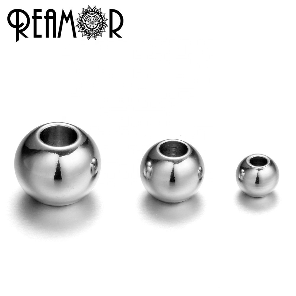 REAMOR High Polished Round 10mm Stainless Steel Beads For String Bracelet Jewelry Making Wholesale